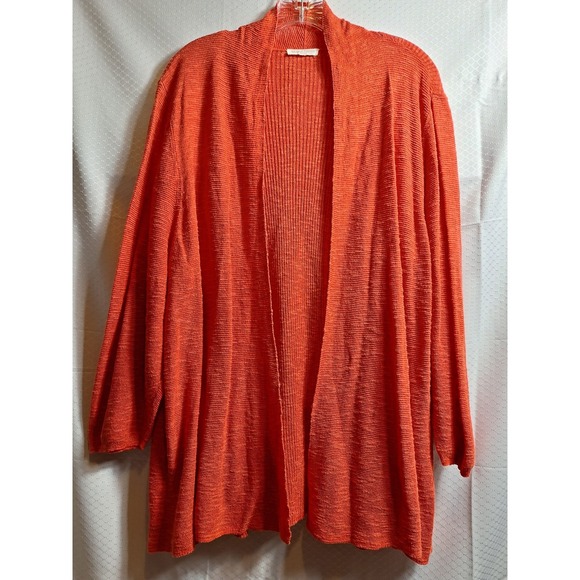 EILEEN FISHER Linen Cotton Open Front Cardigan Sz L/XL Orange Lagenlook Slouchy - Picture 1 of 5